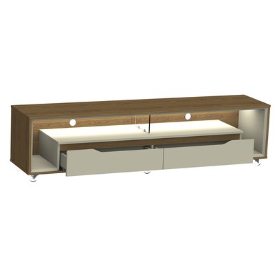 Rack para TV Até 65 Polegadas Loop 2 Gavetas com Vidro e Led Cedro/Off White - Olivar Móveis