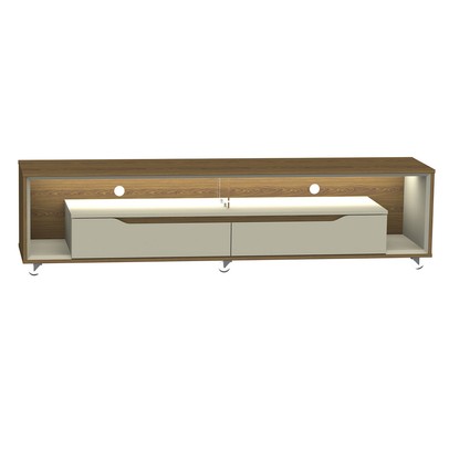 Rack para TV Até 65 Polegadas Loop 2 Gavetas com Vidro e Led Cedro/Off White - Olivar Móveis