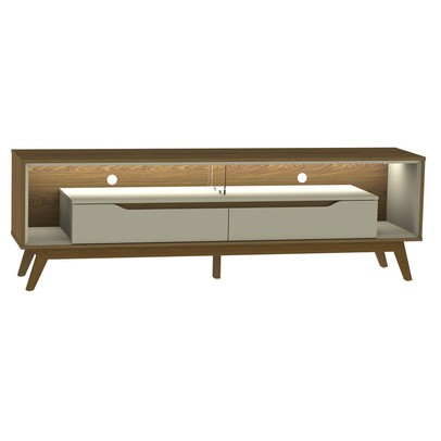 Rack para TV Até 65 Polegadas Duo 2 Gavetas com Vidro e Led Cedro/Off White - Olivar Móveis