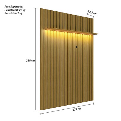 Painel para TV Até 70 Polegadas London 1 Prateleira com Led Cedro - Olivar Móveis