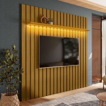 Painel para TV Até 70 Polegadas London 1 Prateleira com Led Cedro - Olivar Móveis