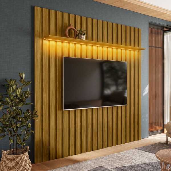 Painel para TV Até 70 Polegadas London 1 Prateleira com Led Cedro - Olivar Móveis