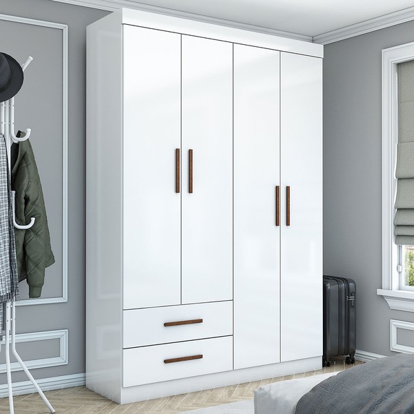 Guarda-Roupa Solteiro Genova 4 Portas 2 Gavetas Branco - Carioca Móveis