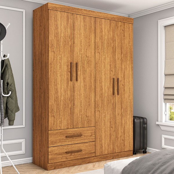 Guarda-Roupa Solteiro Genova 4 Portas 2 Gavetas Cinamomo - Carioca Móveis