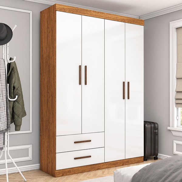 Guarda-Roupa Solteiro Genova 4 Portas 2 Gavetas Cinamomo/Branco - Carioca Móveis