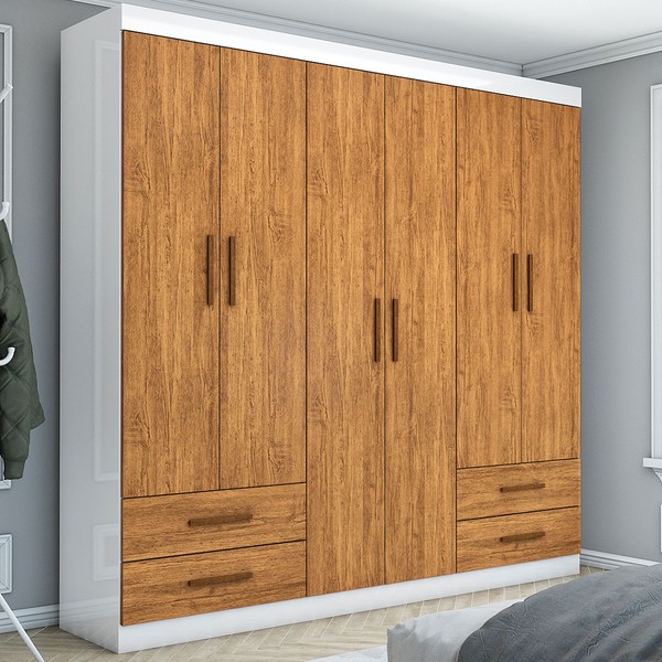 Guarda-Roupa Casal Genova 6 Portas 4 Gavetas Branco/Cinamomo - Carioca Móveis