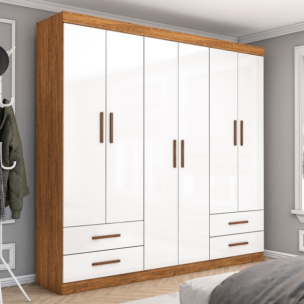 Guarda-Roupa Casal Genova 6 Portas 4 Gavetas Cinamomo/Branco - Carioca Móveis