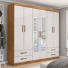 Guarda-Roupa Casal Genova 6 Portas 4 Gavetas com Espelho Cinamomo/Off White - Carioca Móveis