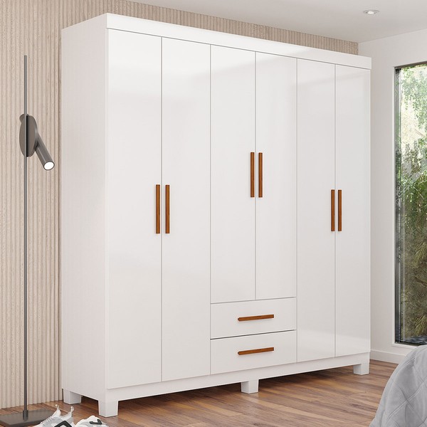 Guarda-Roupa Solteiro Aurora 6 Portas 2 Gavetas 22116 Branco - Carioca Móveis