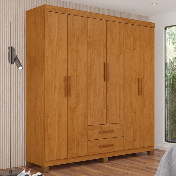 Guarda-Roupa Solteiro Aurora 6 Portas 2 Gavetas 22116 Cinamomo - Carioca Móveis