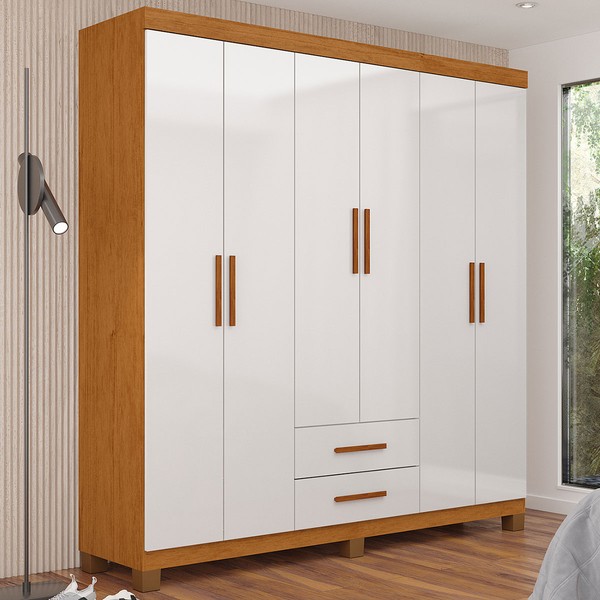 Guarda-Roupa Solteiro Aurora 6 Portas 2 Gavetas 22116 Cinamomo/Branco - Carioca Móveis
