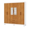 Guarda-Roupa Solteiro Aurora 6 Portas 2 Gavetas com Espelho 22117 Branco/Cinamomo - Carioca Móveis