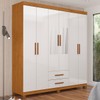 Guarda-Roupa Solteiro Aurora 6 Portas 2 Gavetas com Espelho 22117 Cinamomo/Branco - Carioca Móveis