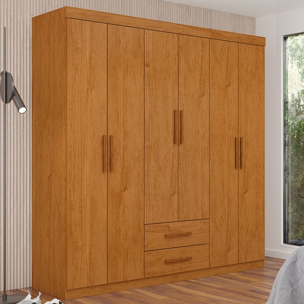 Guarda-Roupa Solteiro Aurora 6 Portas 2 Gavetas Cinamomo - Carioca Móveis