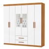 Guarda-Roupa Solteiro Aurora 6 Portas 2 Gavetas com Espelho Cinamomo/Branco - Carioca Móveis