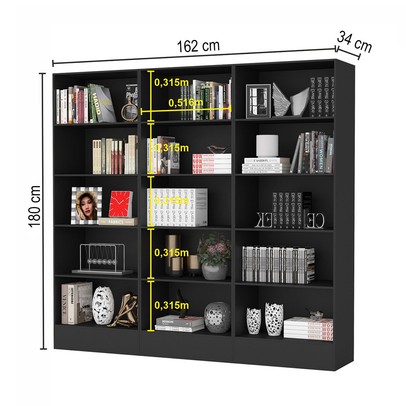 Estante para Livros Duda 12 Prateleiras Preto - Carioca Móvies