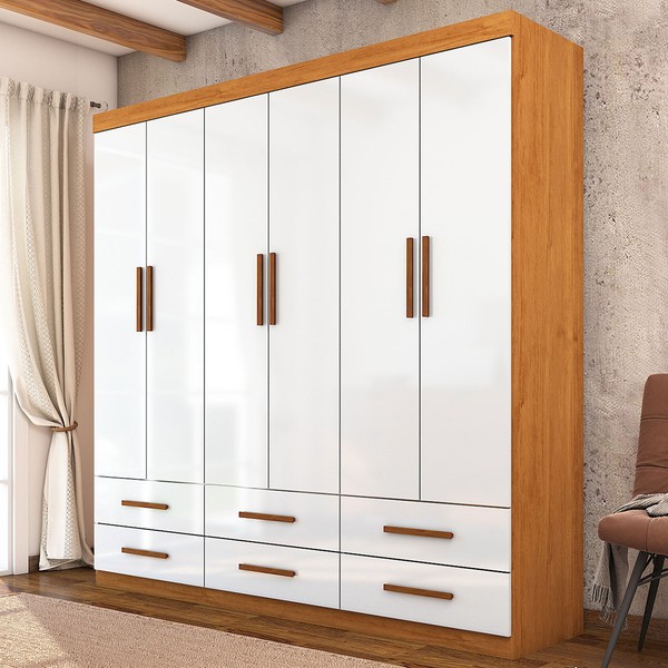 Guarda-Roupa Solteiro Denver 6 Portas 6 Gavetas Cinamomo/Branco - Carioca Móveis