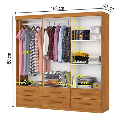Guarda-Roupa Solteiro Denver 6 Portas 6 Gavetas com Espelho Cinamomo - Carioca Móveis