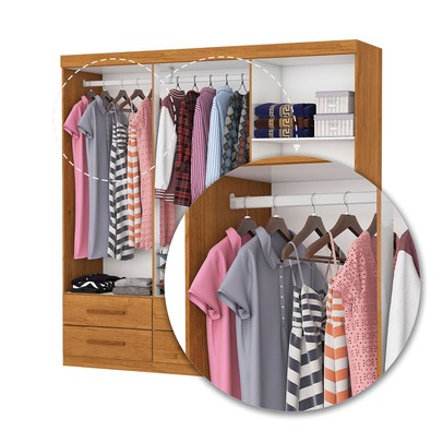 Guarda-Roupa Solteiro Denver 6 Portas 6 Gavetas com Espelho Cinamomo - Carioca Móveis