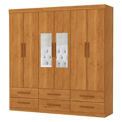 Guarda-Roupa Solteiro Denver 6 Portas 6 Gavetas com Espelho Cinamomo - Carioca Móveis