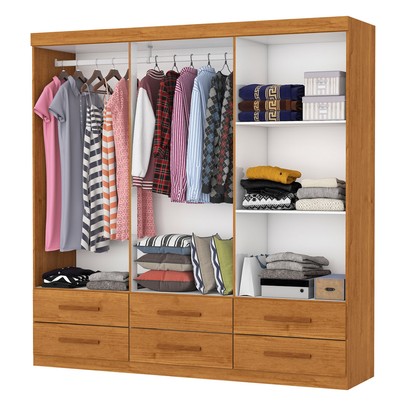 Guarda-Roupa Solteiro Denver 6 Portas 6 Gavetas com Espelho Cinamomo - Carioca Móveis