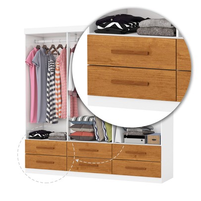 Guarda-Roupa Solteiro Denver 6 Portas 6 Gavetas com Espelho Branco/Cinamomo - Carioca Móveis