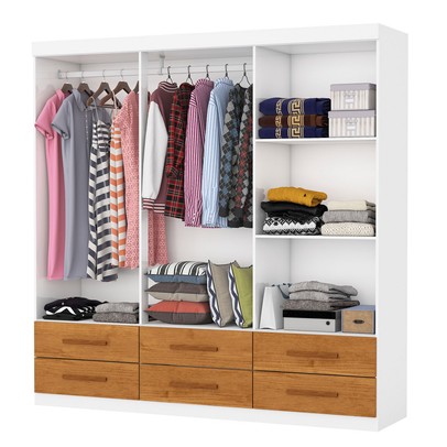 Guarda-Roupa Solteiro Denver 6 Portas 6 Gavetas com Espelho Branco/Cinamomo - Carioca Móveis