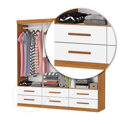 Guarda-Roupa Solteiro Denver 6 Portas 6 Gavetas com Espelho Cinamomo/Branco - Carioca Móveis