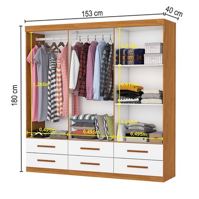 Guarda-Roupa Solteiro Denver 6 Portas 6 Gavetas com Espelho Cinamomo/Branco - Carioca Móveis