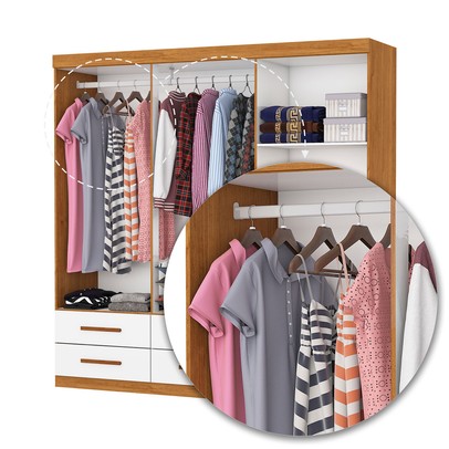 Guarda-Roupa Solteiro Denver 6 Portas 6 Gavetas com Espelho Cinamomo/Branco - Carioca Móveis