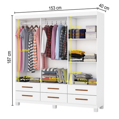 Guarda-Roupa Solteiro Denver 6 Portas 6 Gavetas 22120 Branco - Carioca Móveis