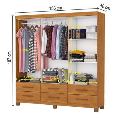 Guarda-Roupa Solteiro Denver 6 Portas 6 Gavetas 22120 Cinamomo - Carioca Móveis