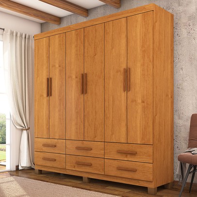 Guarda-Roupa Solteiro Denver 6 Portas 6 Gavetas 22120 Cinamomo - Carioca Móveis