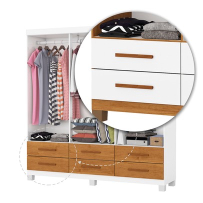 Guarda-Roupa Solteiro Denver 6 Portas 6 Gavetas 22120 Branco/Cinamomo - Carioca Móveis