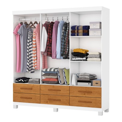 Guarda-Roupa Solteiro Denver 6 Portas 6 Gavetas 22120 Branco/Cinamomo - Carioca Móveis