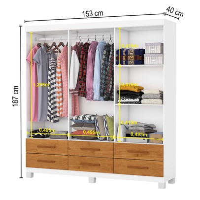 Guarda-Roupa Solteiro Denver 6 Portas 6 Gavetas 22120 Branco/Cinamomo - Carioca Móveis