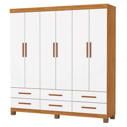 Guarda-Roupa Solteiro Denver 6 Portas 6 Gavetas 22120 Cinamomo/Branco - Carioca Móveis
