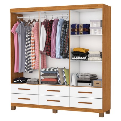 Guarda-Roupa Solteiro Denver 6 Portas 6 Gavetas 22120 Cinamomo/Branco - Carioca Móveis