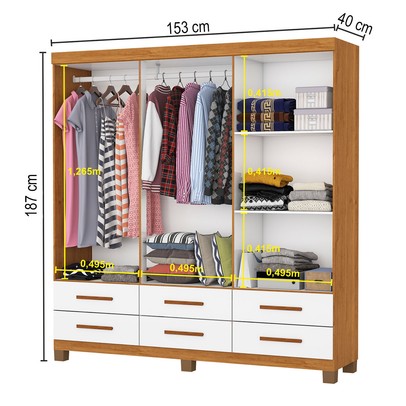 Guarda-Roupa Solteiro Denver 6 Portas 6 Gavetas 22120 Cinamomo/Branco - Carioca Móveis