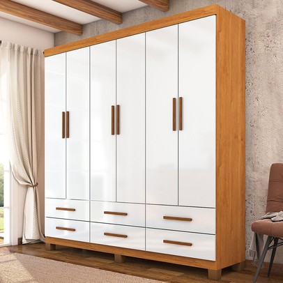 Guarda-Roupa Solteiro Denver 6 Portas 6 Gavetas 22120 Cinamomo/Branco - Carioca Móveis