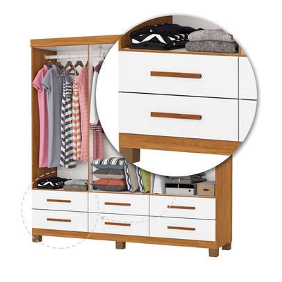Guarda-Roupa Solteiro Denver 6 Portas 6 Gavetas 22120 Cinamomo/Branco - Carioca Móveis