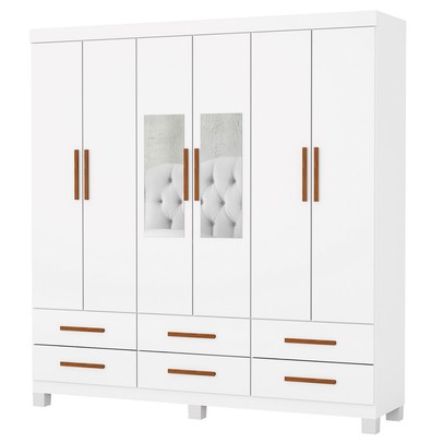 Guarda-Roupa Solteiro Denver 6 Portas 6 Gavetas com Espelho 22121 Branco - Carioca Móveis