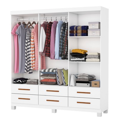 Guarda-Roupa Solteiro Denver 6 Portas 6 Gavetas com Espelho 22121 Branco - Carioca Móveis