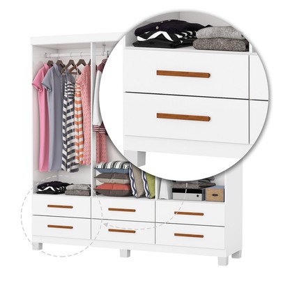 Guarda-Roupa Solteiro Denver 6 Portas 6 Gavetas com Espelho 22121 Branco - Carioca Móveis