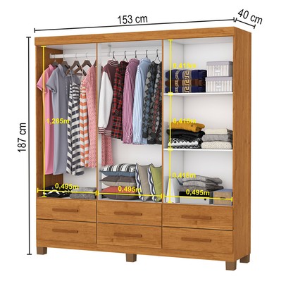 Guarda-Roupa Solteiro Denver 6 Portas 6 Gavetas com Espelho 22121 Cinamomo - Carioca Móveis