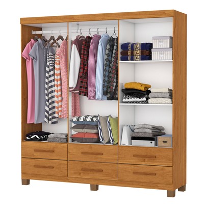Guarda-Roupa Solteiro Denver 6 Portas 6 Gavetas com Espelho 22121 Cinamomo - Carioca Móveis