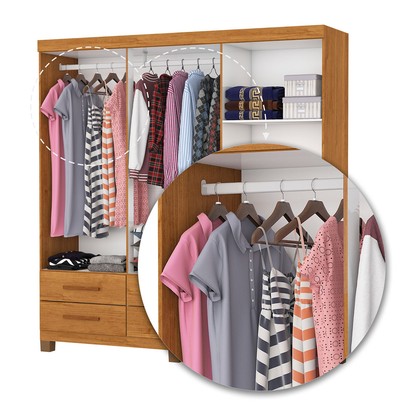 Guarda-Roupa Solteiro Denver 6 Portas 6 Gavetas com Espelho 22121 Cinamomo - Carioca Móveis