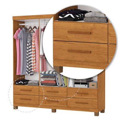Guarda-Roupa Solteiro Denver 6 Portas 6 Gavetas com Espelho 22121 Cinamomo - Carioca Móveis