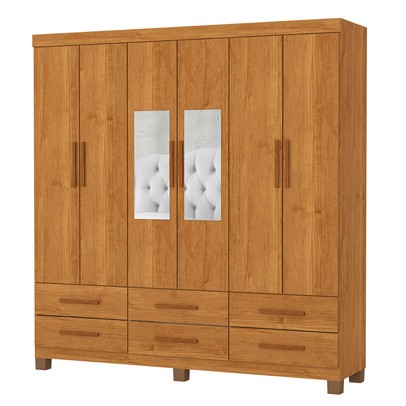 Guarda-Roupa Solteiro Denver 6 Portas 6 Gavetas com Espelho 22121 Cinamomo - Carioca Móveis