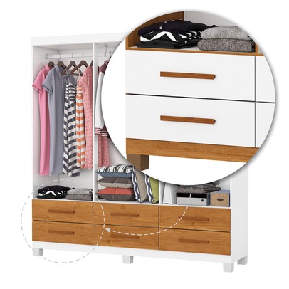 Guarda-Roupa Solteiro Denver 6 Portas 6 Gavetas com Espelho 22121 Branco/Cinamomo - Carioca Móveis